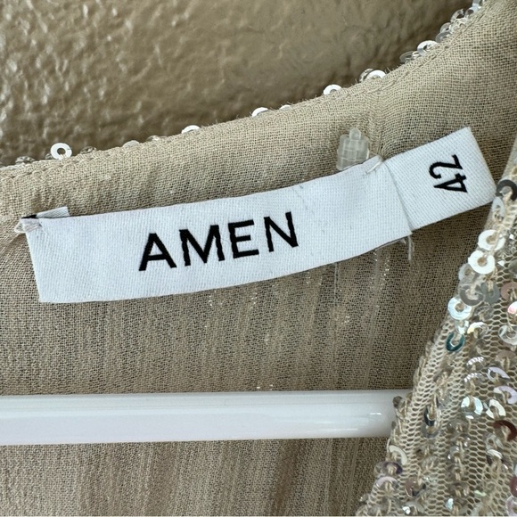 AMEN couture paillettes sequin beaded silver long sleeve mini dress NWT H - Picture 16 of 16
